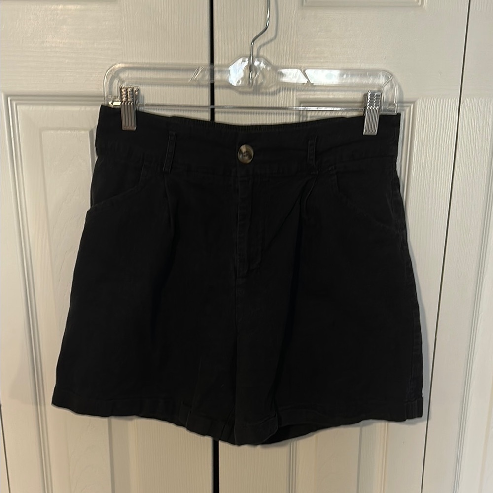 Black Linen Blend Shorts